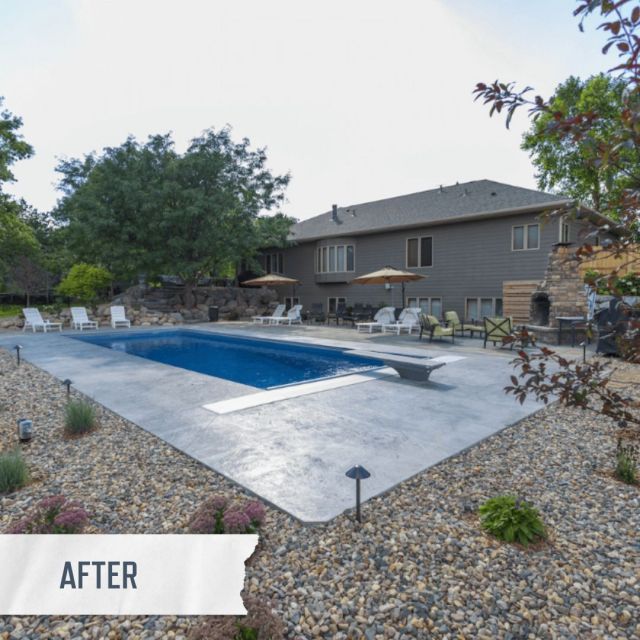 Here's another fun "before and after" our team did this past summer. Prior to this backyard renovation, there were a few existing features that the clients wanted to save, which were the boulder walls, existing trees, and fireplace.

See what we did to maintain the elements the family loved while freshening up the space in a big way. See the "landscape tours" at the link in our bio.

#beforeandafter #landscapeprojects #landscaping #landscapebeforeandafter