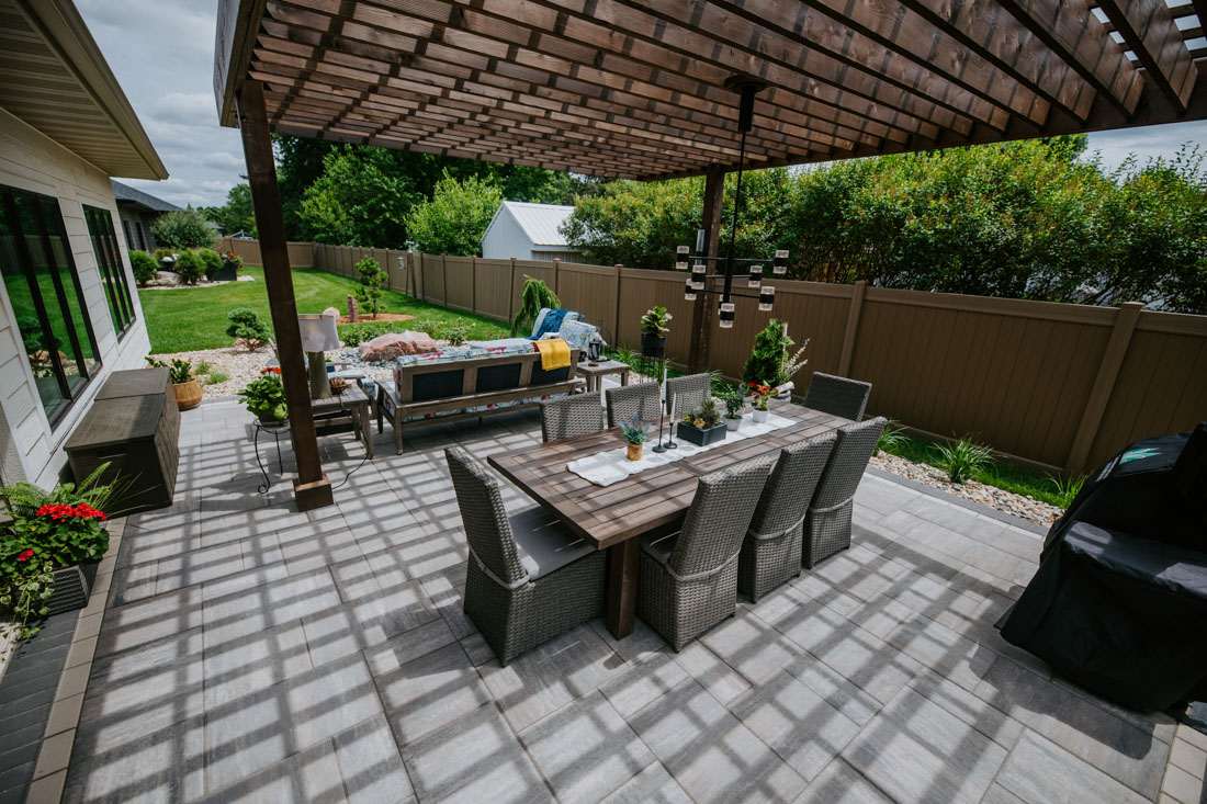 backyard patio and pergola with outdoor dining