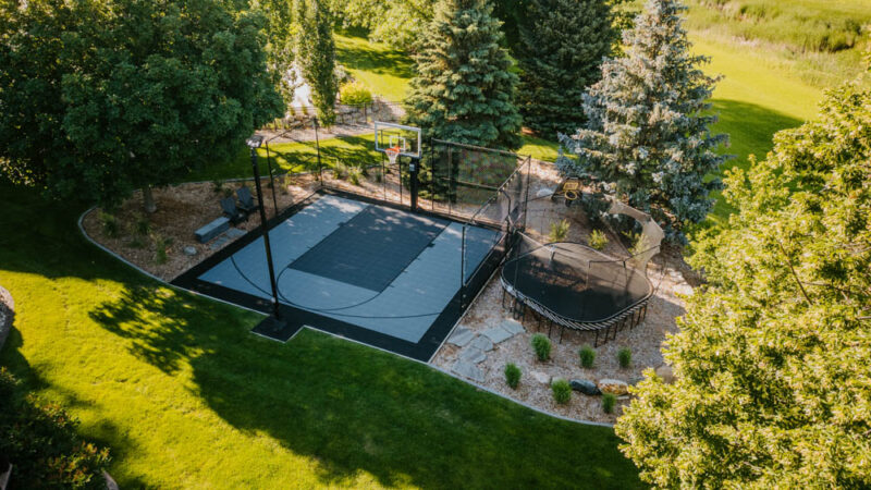 aerial view of a backyard sport court
