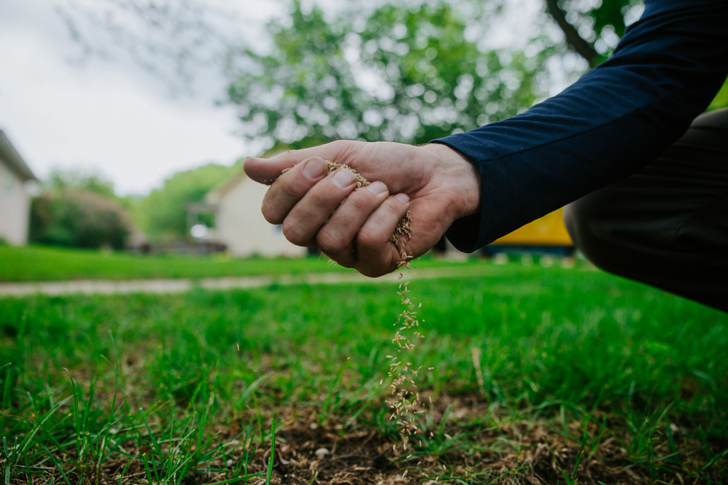 Weller Brothers lawn care professional overseeding a lawn in Sioux Falls, SD