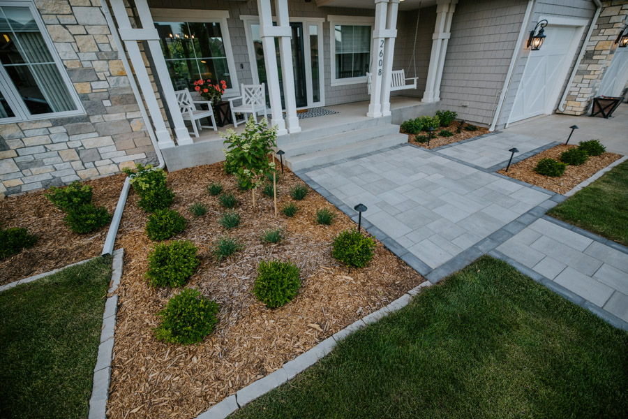 newly planted boxwoods in a mulch bed